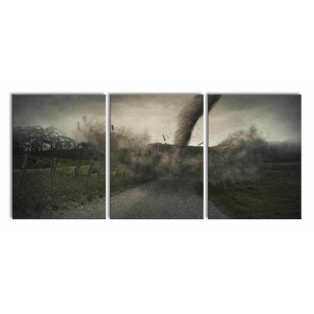 3-tlg. Leinwandbilder-Set Tornado in Grau