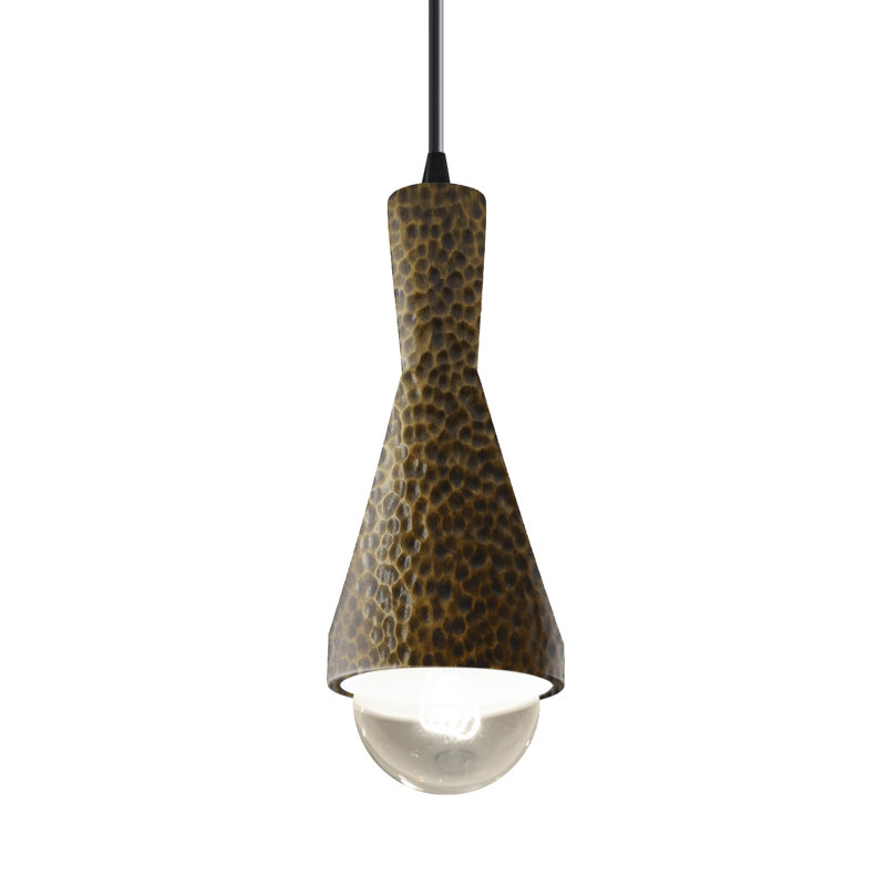 Luminaire suspendu conique à 1 lumière Breeona avec détails en métal, Noir mat, Laiton martelé