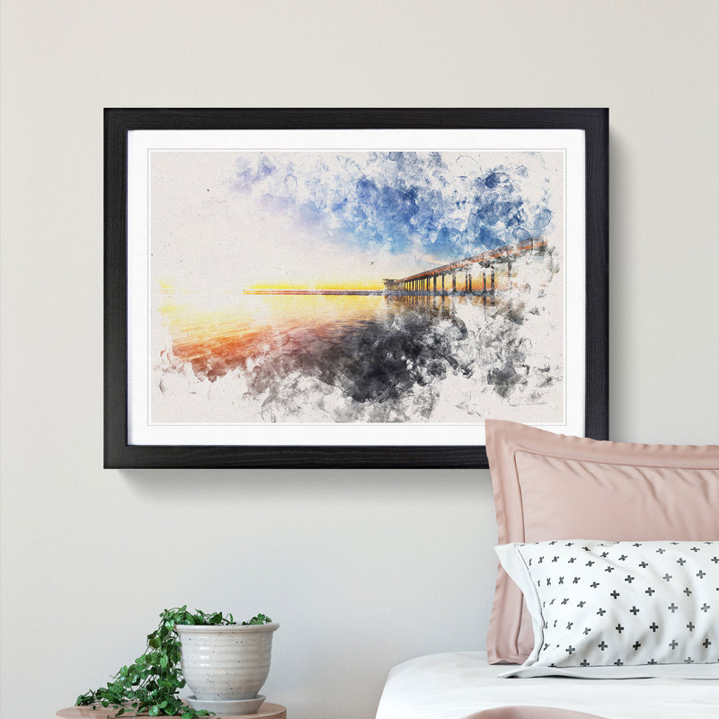 Pier in San Diego - Framed Print, 24cm H x 33cm W x 2cm D, Black Framed