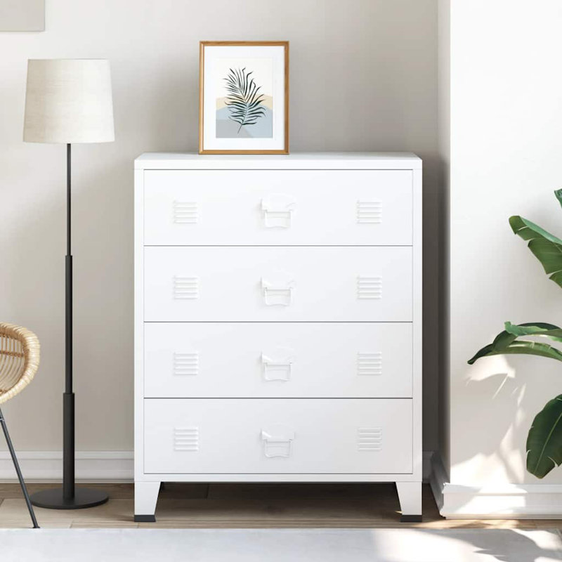 Armoire à tiroirs avec rangement en métal blanc, White