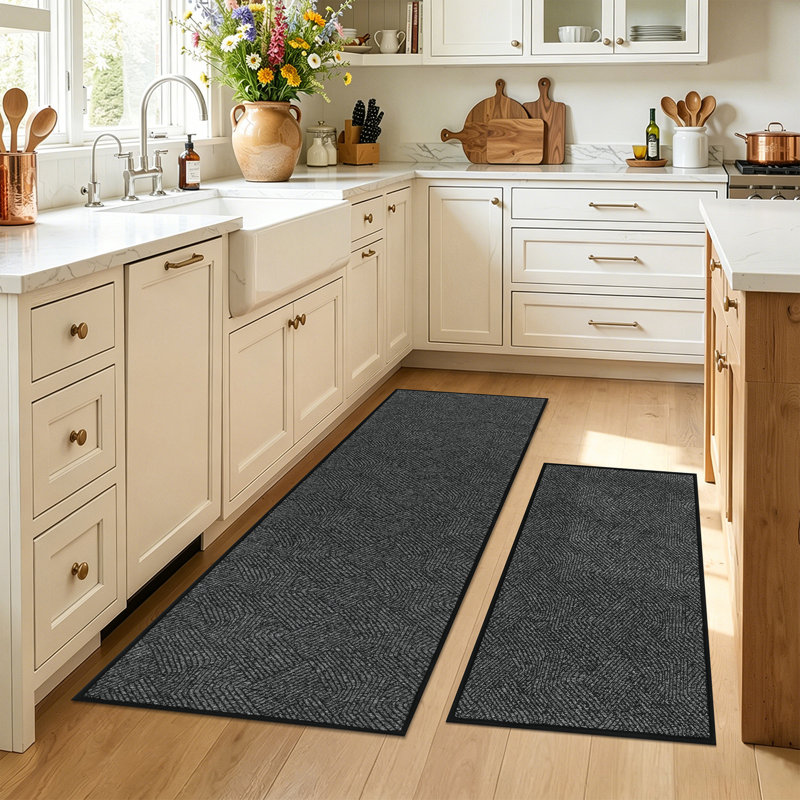 Tapis de cuisine antidérapant et antidérapant (ensemble de 2), Noir géométrique