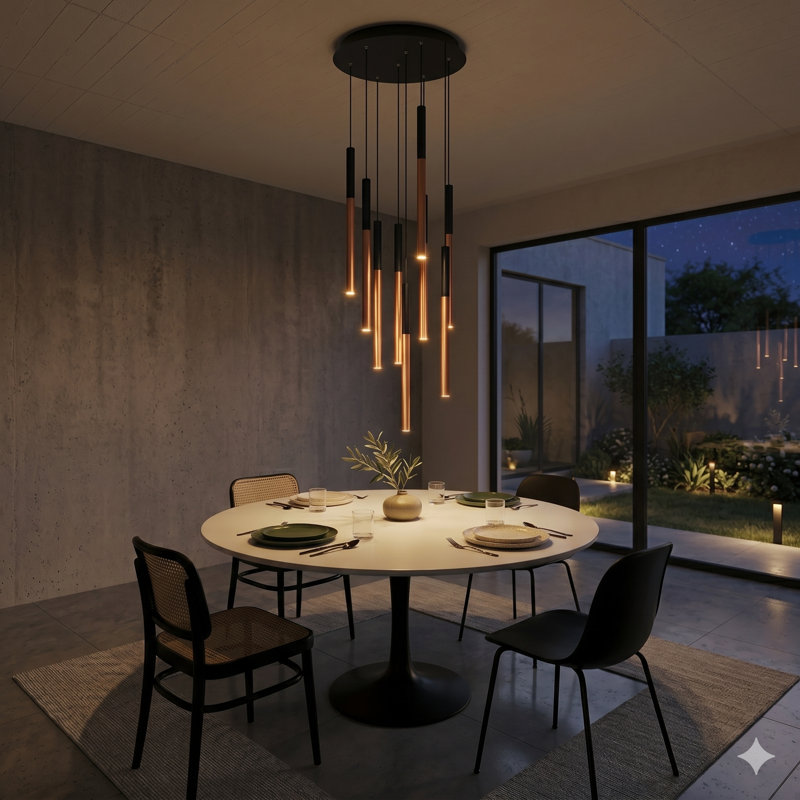Baileyton 9 - Light Cluster Pendant, Black Top/Brushed Copper