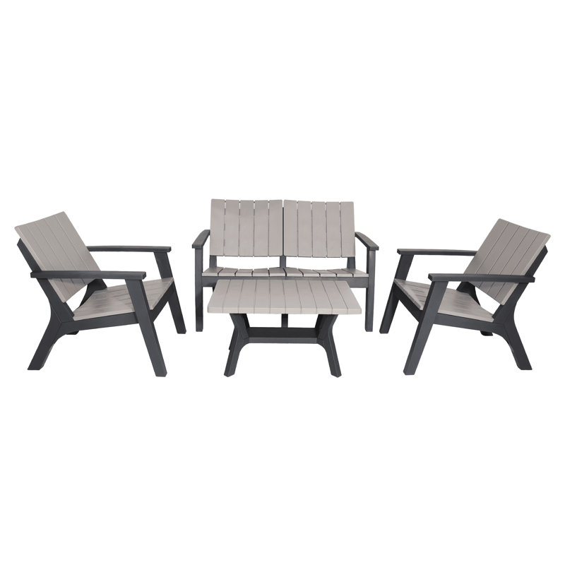 Ensemble de salon de patio 4 pièces Edmonda avec causeuse, chaises et table, sièges décontractés pour les espaces de jardin ou de terrasse