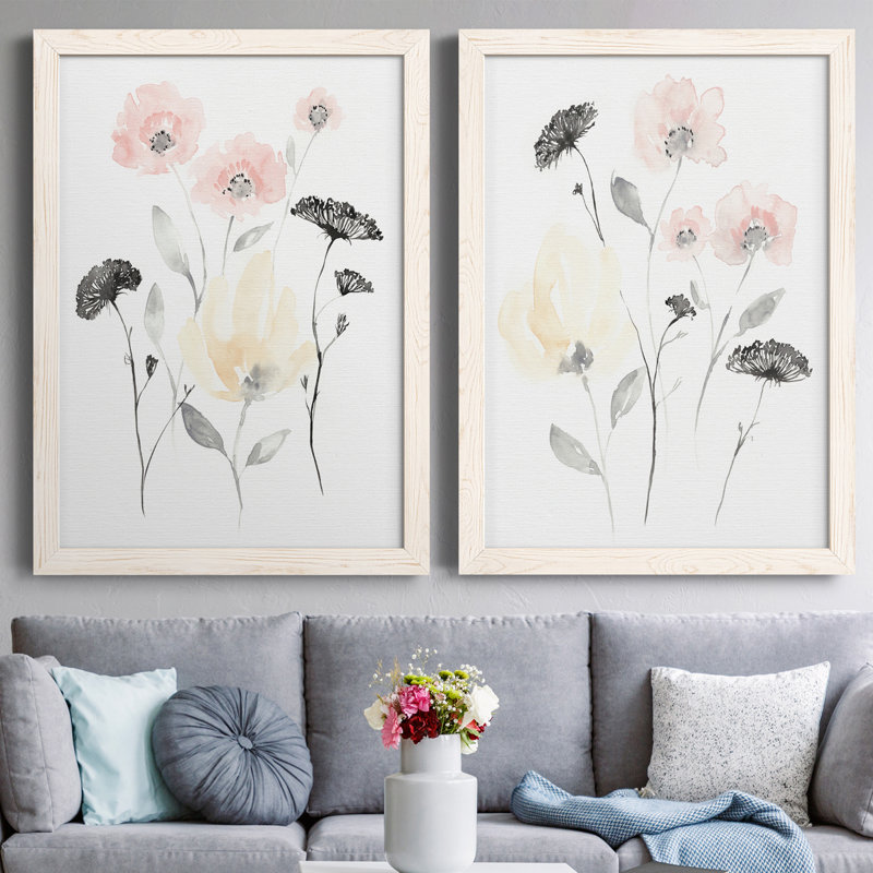 «Blush & Black Wildflowers I», toile encadrée de qualité supérieure - prête à être accrochée, H 37,5 po x l 55 po x P 1,5 po