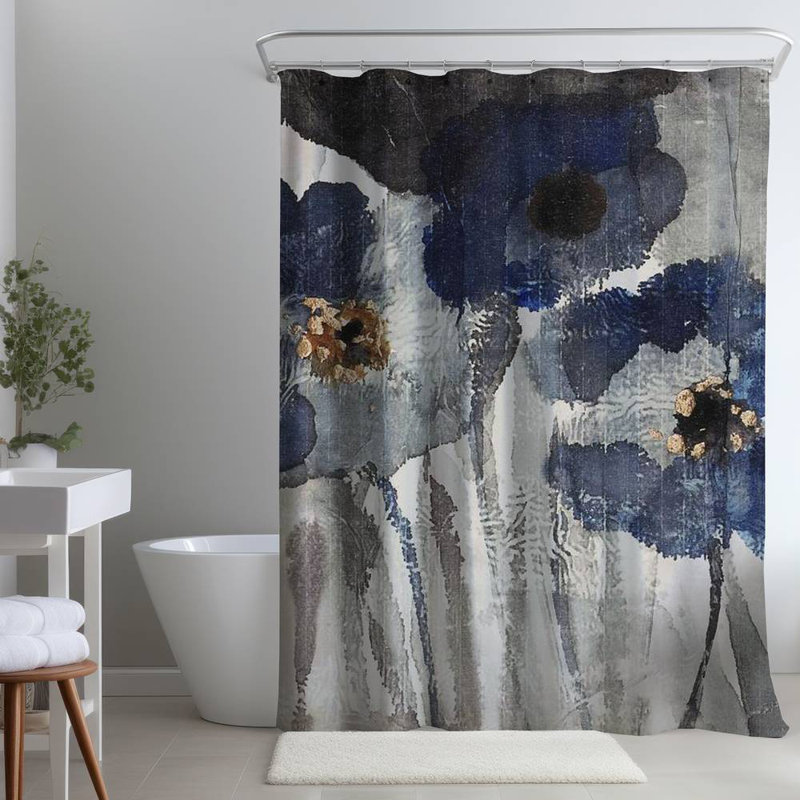 Floral – Polyester Shower Curtain, Dye Sublimation Print, 71" W × 74" L
