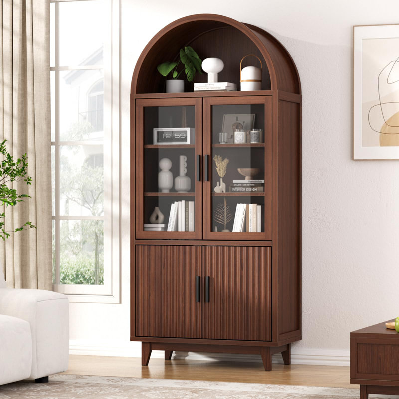 70.8" Tall Arched Storage Cabinet, Black, Brown