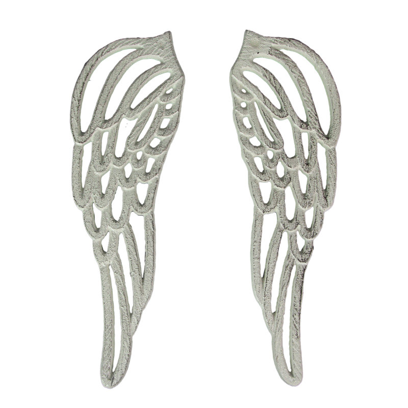 Ensemble de 2 sculptures murales en forme d'ailes d'ange en fonte rustique à finition dorée antique - l 3,75 po x P 0,25 po x H 11,5 po chacune