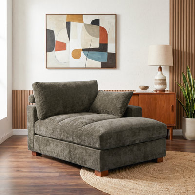 Bentura Oversized Upholstered Corduroy Chaise Lounge with Armrests & Throw Pillows