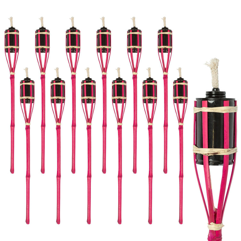 Bamboo Garden Pathway Fire Tiki Torches, 60cm H x 6cm W x 6cm D, Pink