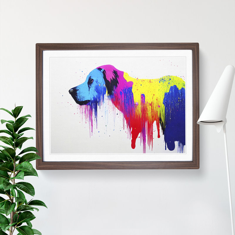 Dog Splash Vol.3 Abstract - Single Picture Frame Painting, 25cm H x 34cm W x 2cm D, Walnut