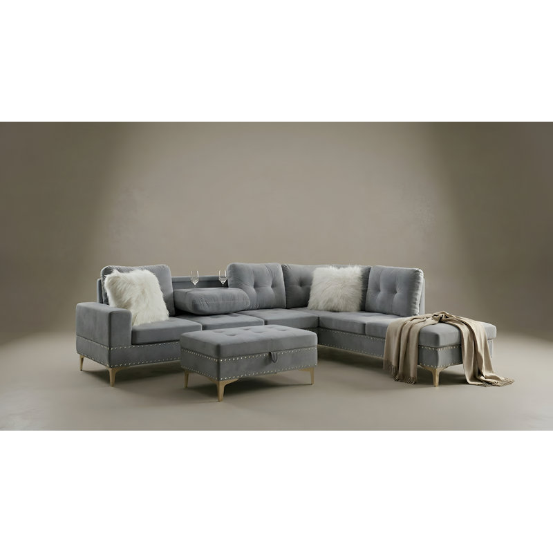 Canapé modulaire et repose-pieds gris Joys, Gris