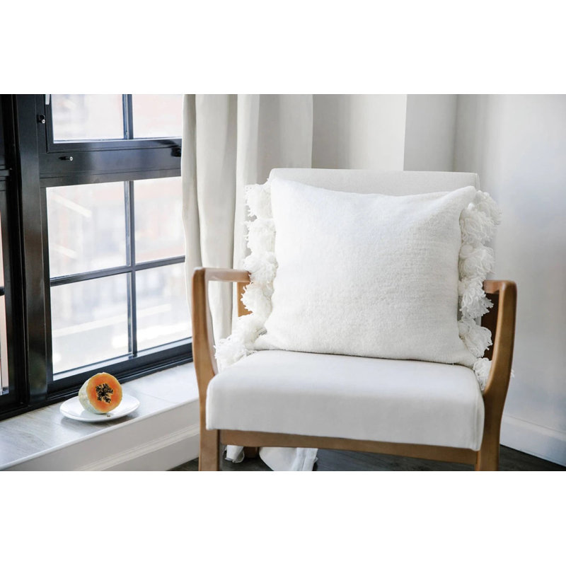 Pom Pom Square Pillow Cover & Insert, Off White