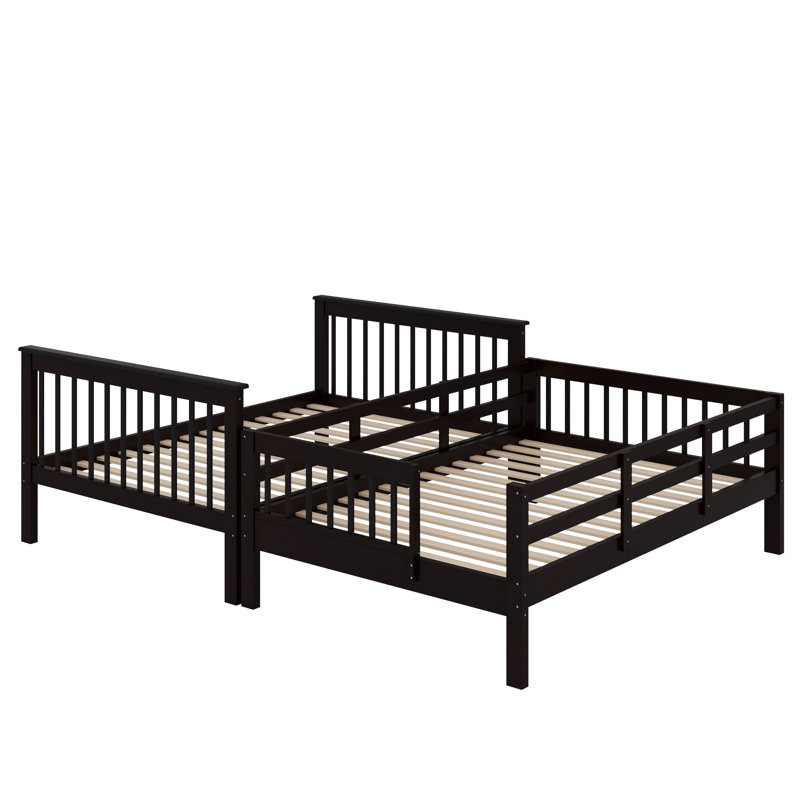 Lit superposé double avec barrière de sécurité et rangement, Espresso