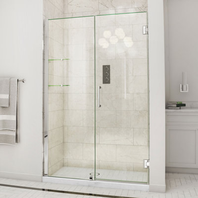 DreamLine Unidoor 54 - 55 inch W x 72 inch H Frameless Hinged Shower Door with Shelves in Chrome