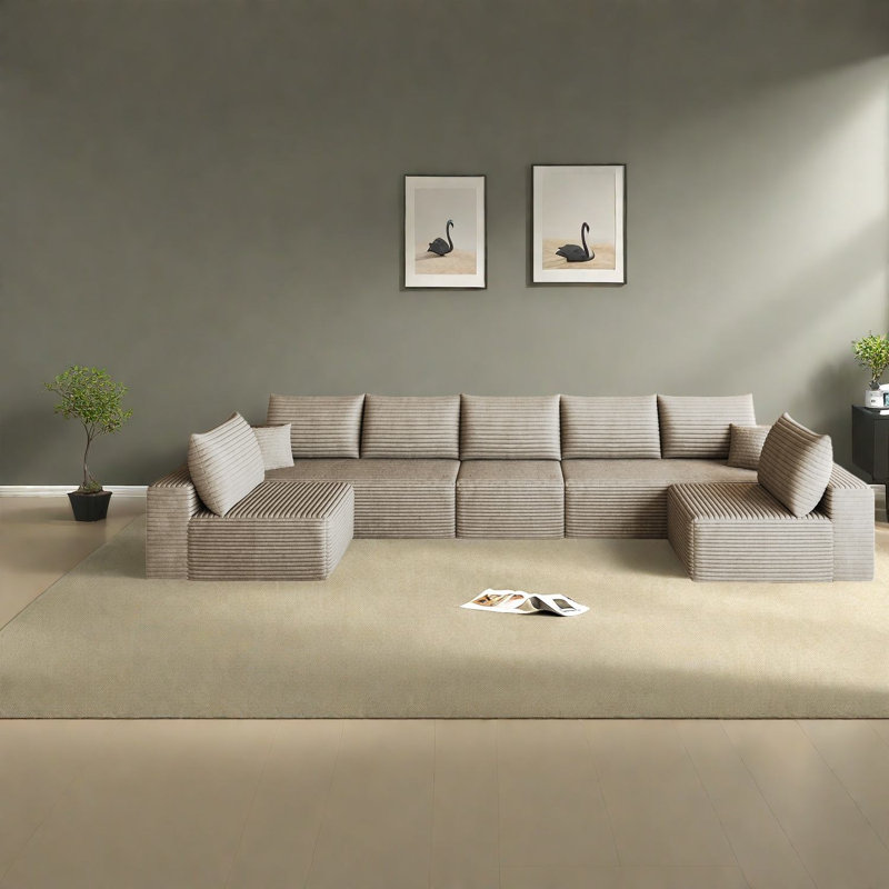 Canapé d'angle Compression Cloud, canapé moderne en velours côtelé moelleux en forme de U de 166 pouces pour la maison, Tanné
