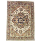 Oriental Handmade Hand-Knotted Rectangle 9'9" x 13'9" Wool Area Rug in Blue/Red/Cream