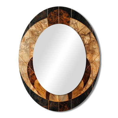 Mosaic Walnut Essential Forms III - Large Oval Wall Mirror On Metal