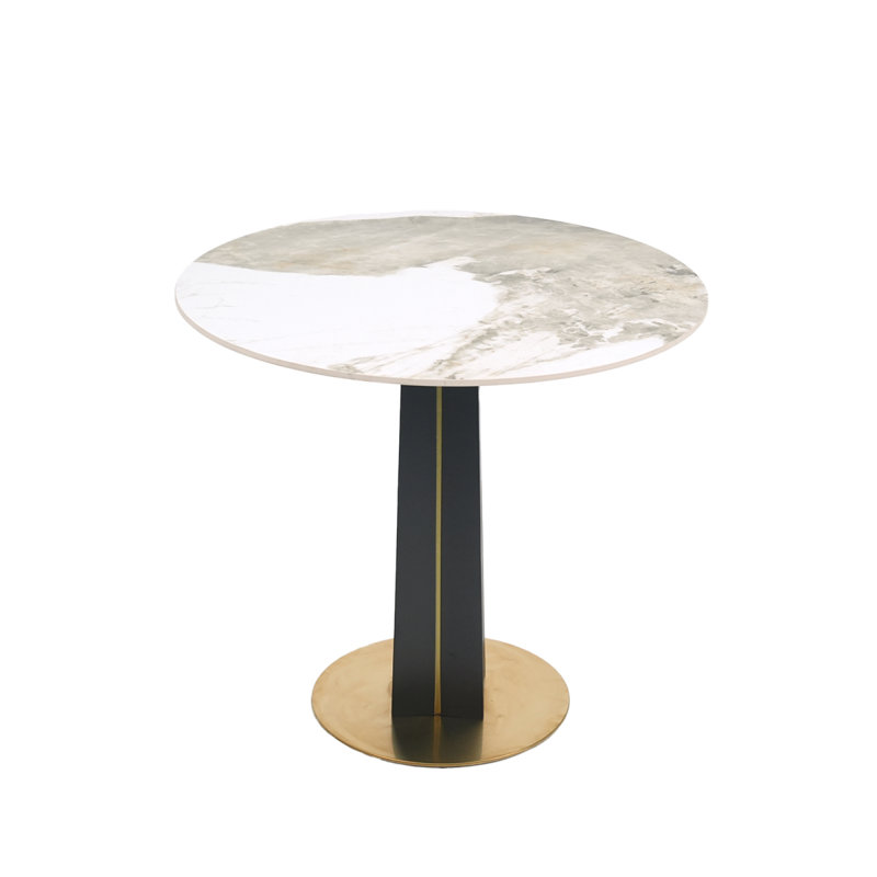 Modern Negotiation Table, Black Wooden Legs with Golden Metal Base for Dining Room, Transparent, Glass, black