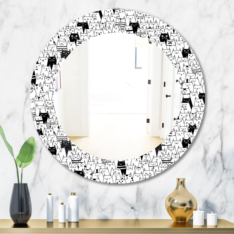 Cats Pattern - Printed Modern Mirror - Oval or Round Wall Mirror