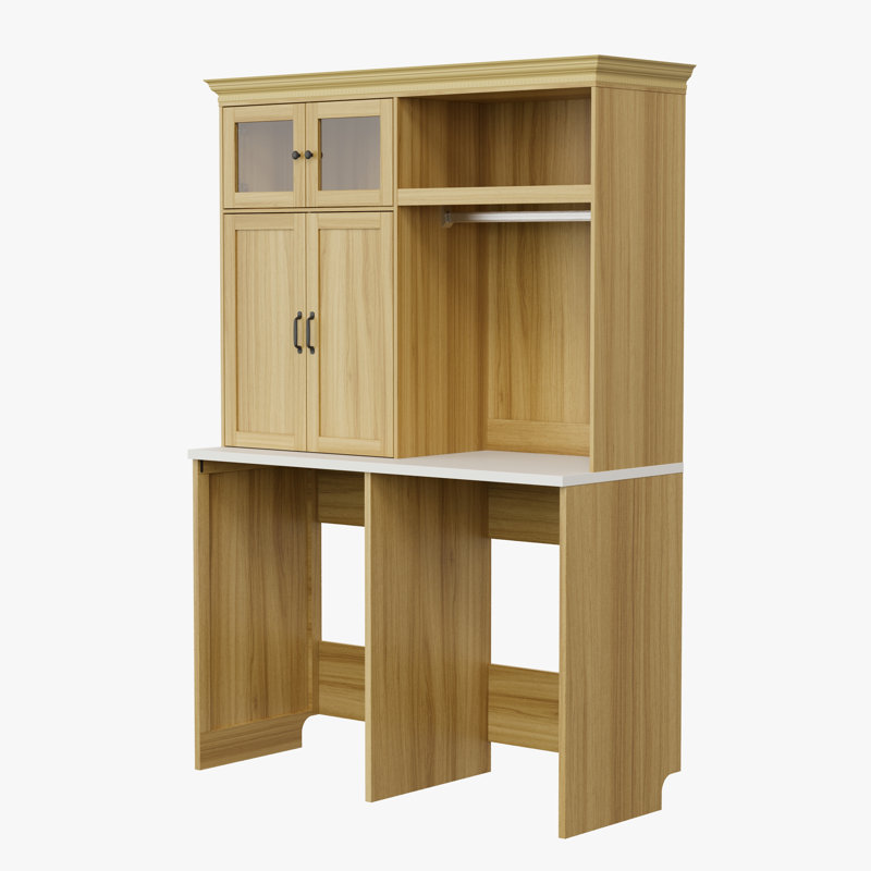 Armoire de rangement pour buanderie avec tringle suspendue et organisateur sur laveuse, Natural Wood