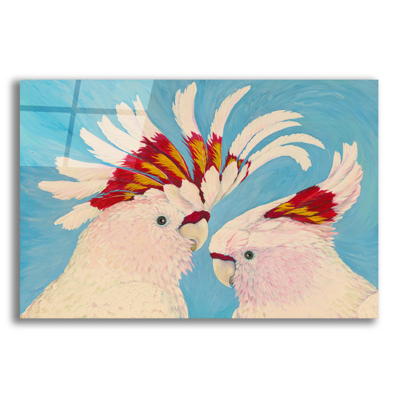 «Major Cockatoos» par Tim Marsh, art mural en verre acrylique de 24 po x 16 po par Tim Marsh