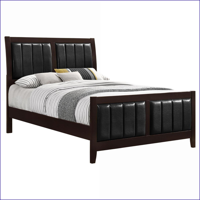 Structure de lit tapissier grand avec tête de lit en similicuir - Cappuccino & amp; Noir pour la chambre principale