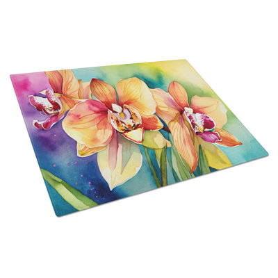 Orchids in Watercolor Glass Cutting Board Large