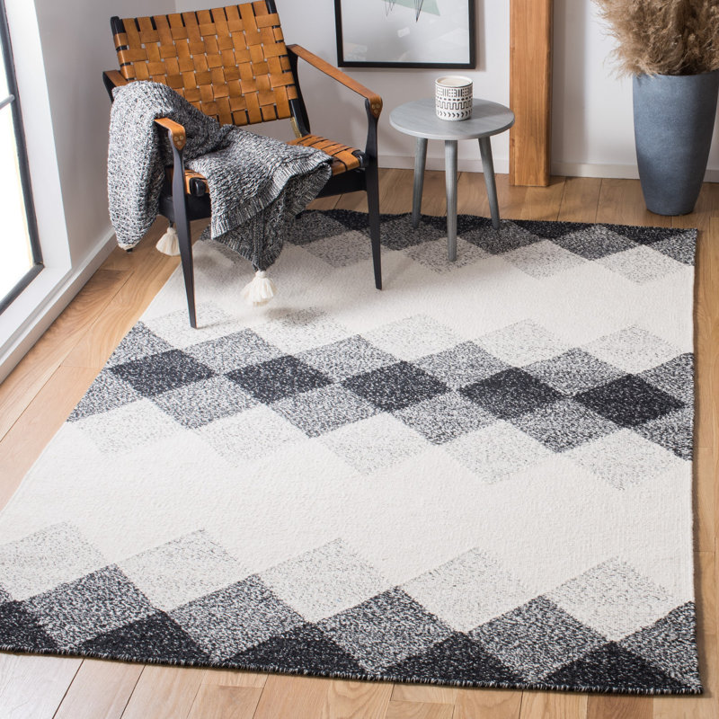 Stambaugh Flat Weave Wool/Cotton Geometric Rug in Black, Rectangle 4' x 6'