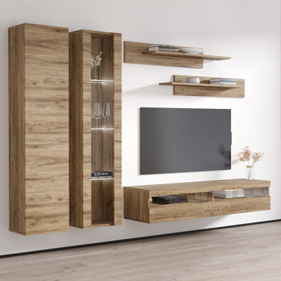 100" Modern Floating Wall Mounted Entertainment Center with 16-Color LED Lighting, High Gloss Finish