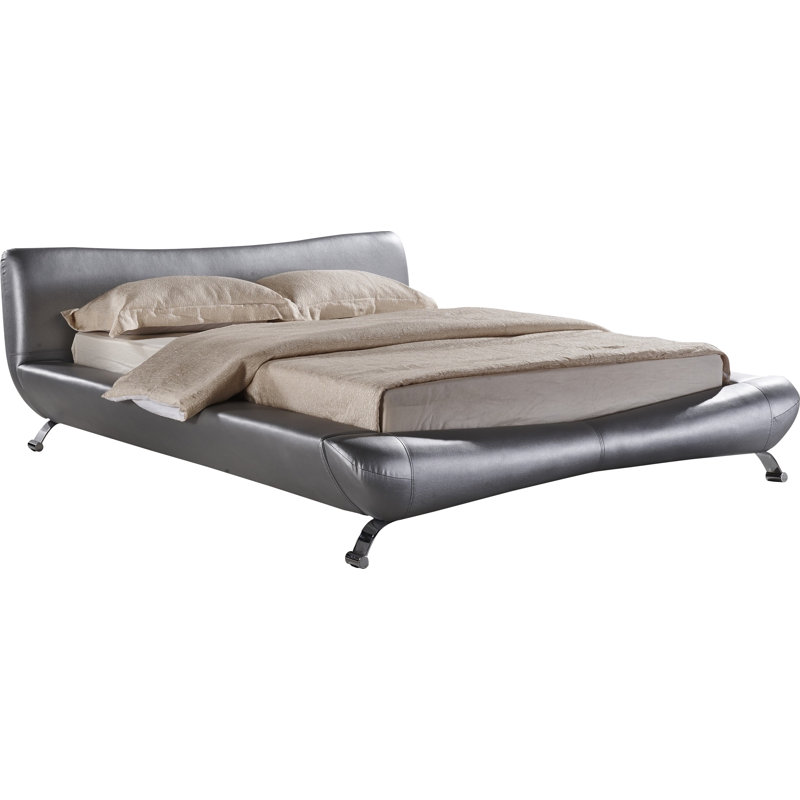 Vegan Leather Platform Bed, Queen, Silver