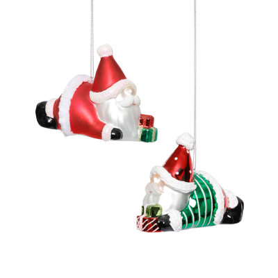 Glass Santa Laying Down Christmas Ornaments, 6 Hanging Pieces (3 Sets of 2)