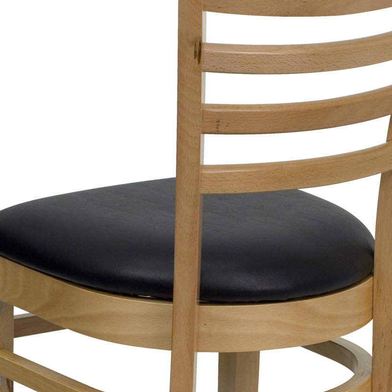 Natural Wood Ladder Back Side Chair with Black Vinyl Seat