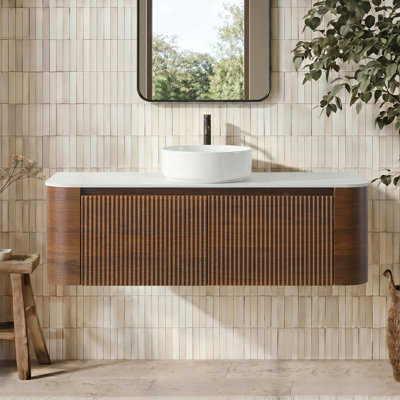 48" Pre-assembled Floating Bathroom Vanity with Vessel Sink & Towel Rack