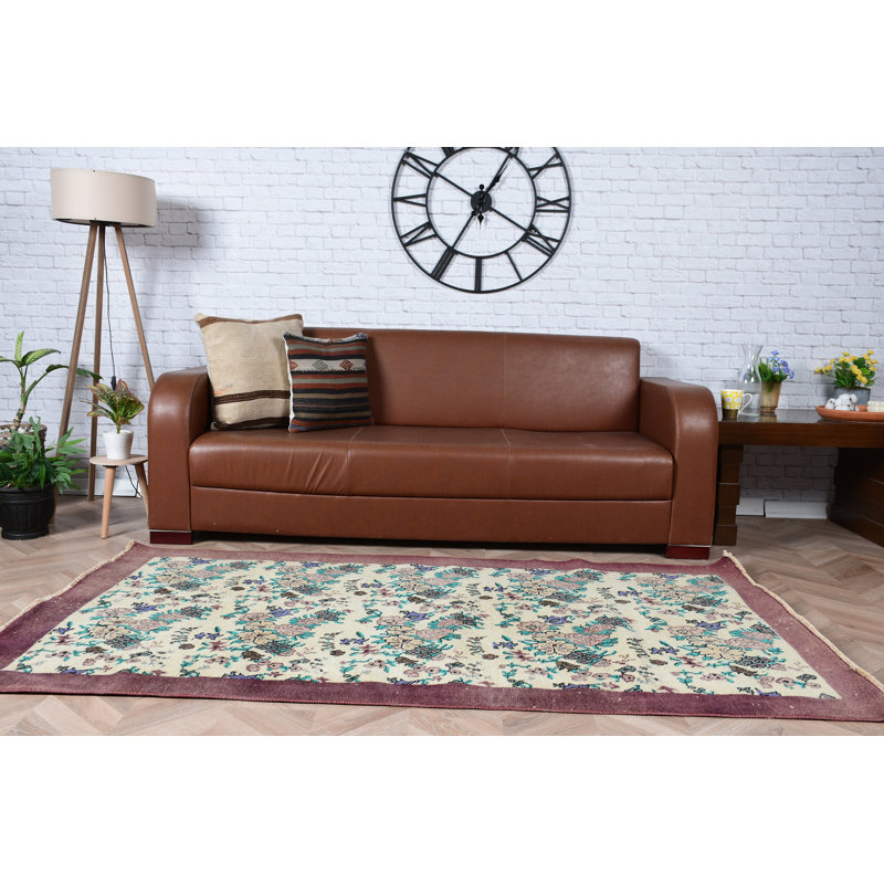 Tapis turc rétro Oushak au design floral pour le décor de la chambre à coucher et le choix de cadeau idéal pour lui en mauve