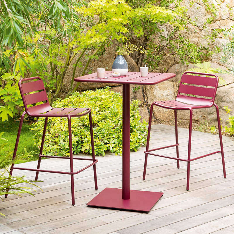 Yasser Square Metal Outdoor Bar Table , 65cm cm W 65cm cm D, Bordeaux