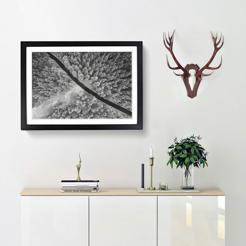 Road Through the Winter Forest - Picture Frame Graphic Art Print, Black, 35cm H x 50cm W x 2cm D