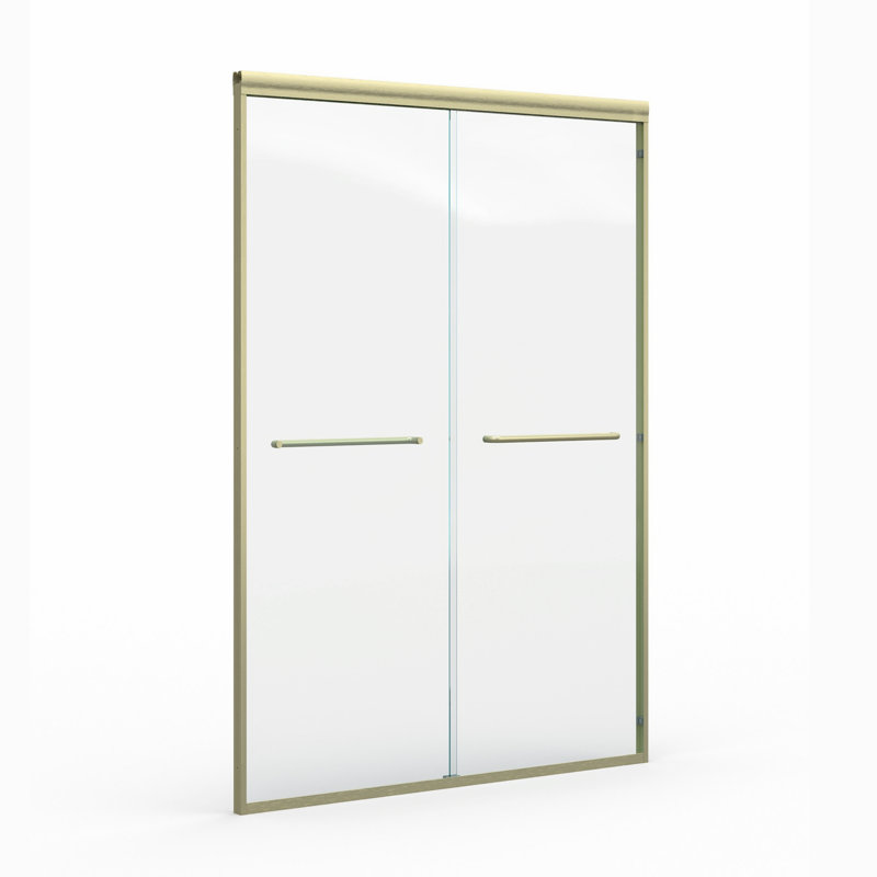 Double Sliding Shower Door, Semi-Frameless Bathroom Sliding Door With Aluminum Frame