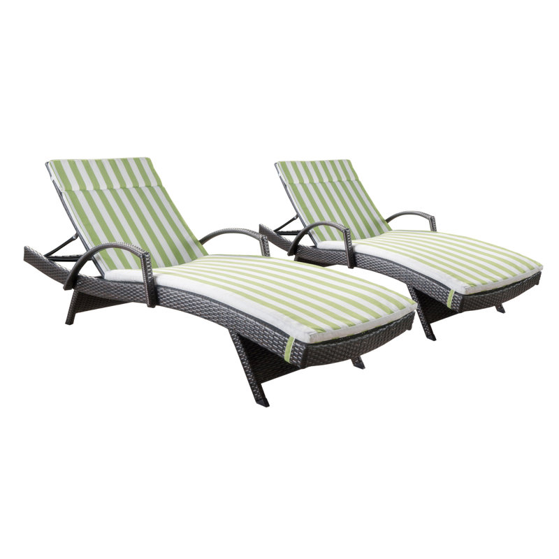 Blaise Outdoor Chaise Lounge Set , Cushion Included, Green/White, Multibrown