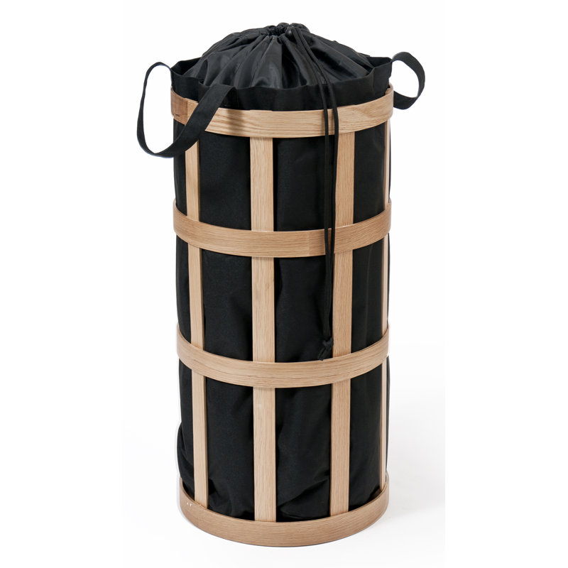 Belinda Wood Laundry Basket with Handles, Oak, Black