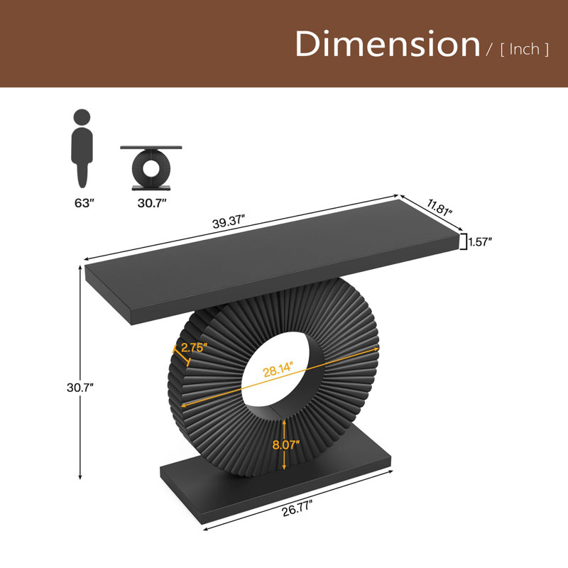 Table d'entrée élégante, table de couloir robuste, Black