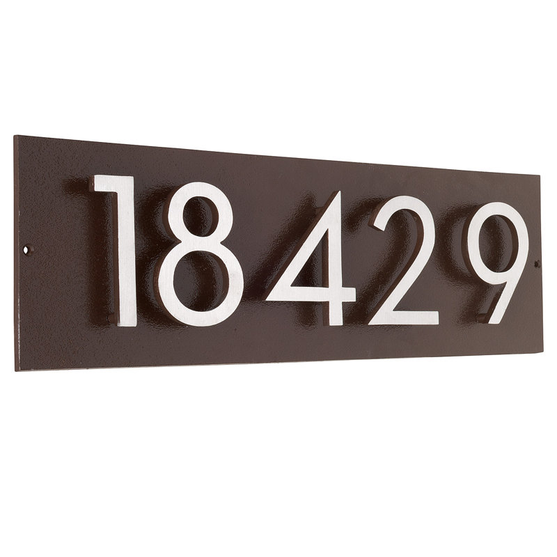 Floating 1-Line Wall Address Plaque, Satin Nickel Two Tone, Yes, White