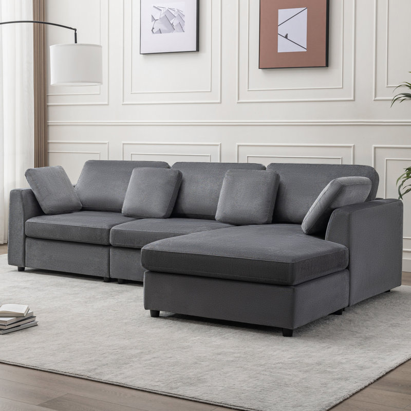 Wauseon 2 - Piece 108.7" Upholstered L Shape Sofa with Convertible Chaise, Grey Polyester Blend