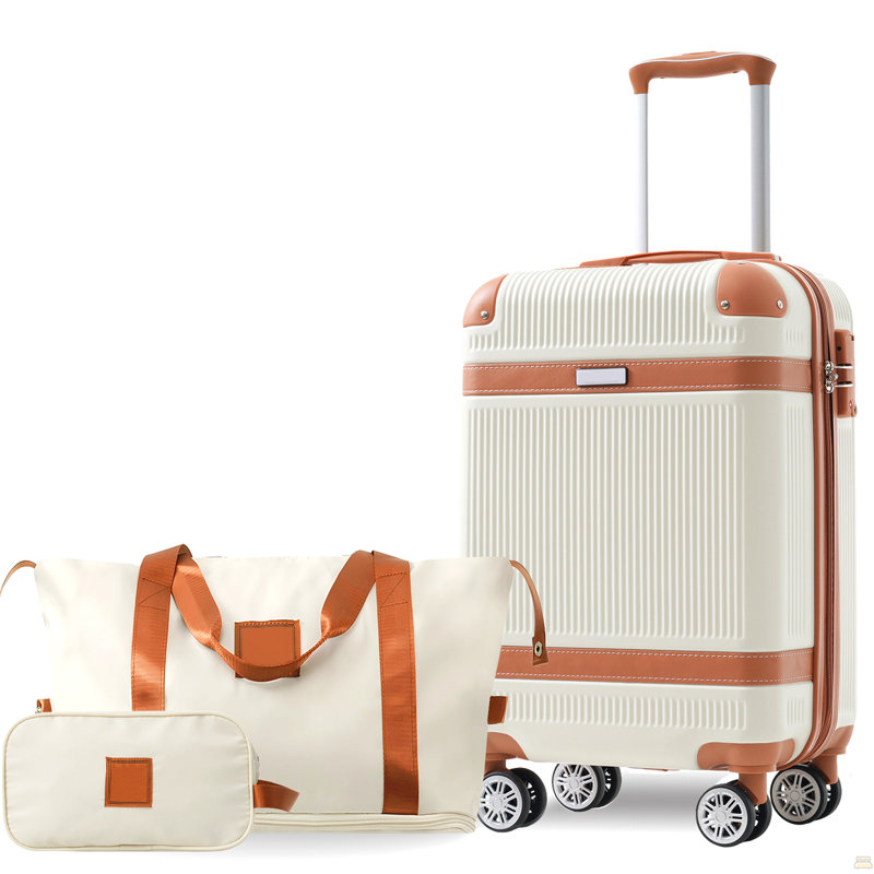 Ensemble de 3 valises Hardshell, valise de cabine 20 pouces avec roulettes, verrou TSA, ABS léger et durable pour le voyage, crème