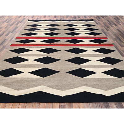 Tapis oriental tissé à la main 9 pi 3 po x 11 pi 10 po brun kaki, tissé à la main, 100% laine tissé à la main