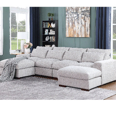 Tatman Linen Blend Sectional With 2 Ottomans,U-Shape Sectional Sofa Couch