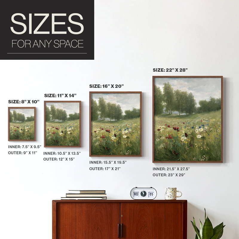 Reproduction florale rétro avec encadrement Ccc - bois massif, Noyer, H 30 po x l 24 po