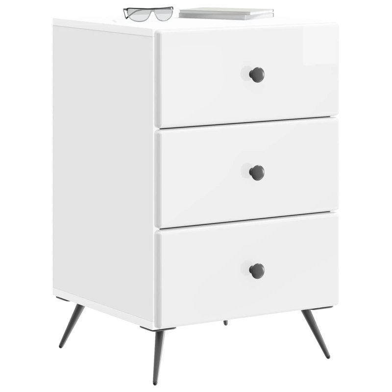 43cm W Manufactured Wood Bedside Table, High Gloss White