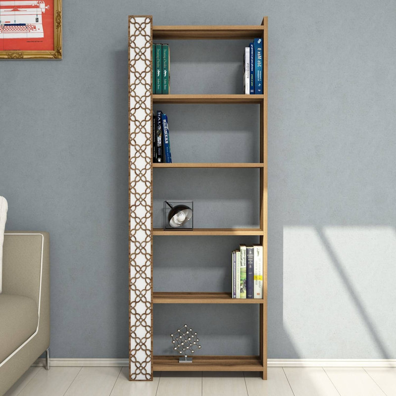 Stylish Modern Bookshelf, Walnut & White, 25.4 x 67.0 x 9.5 inches | 100% Melamine Coated Particle Board, 0.7 inches Thick | Wall-Mountable, Multiple Shelves, 66 lbs Capacity | Ideal for Home or Office Storage Solution