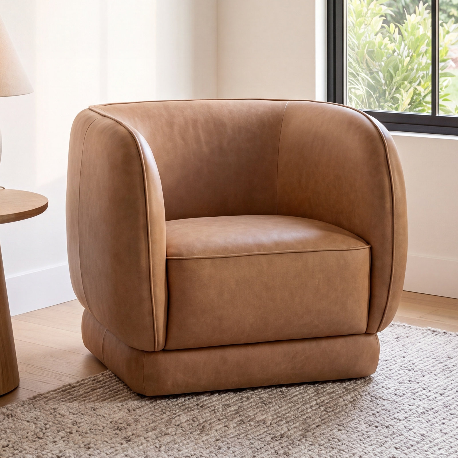 Rinner Leather Swivel Club Chair, Heritage Tan Genuine Leather