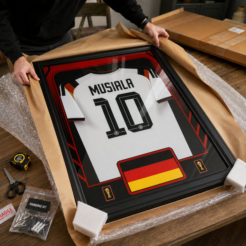 Jamal Musiala encadré 25,75 x 33,75 de la Coupe du Monde de la Fifa, 2026, Allemagne, domicile officiel, réplique du maillot